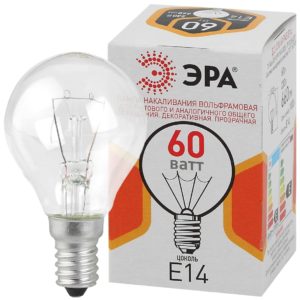 ДШ 60-230-E14-CL Лампы НАКАЛИВАНИЯ ЭРА ДШ (P45) шар 60Вт 230В Е14 цв. упаковка