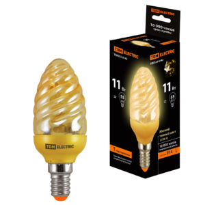 Лампа энергосберегающая КЛЛ-СGT-11 Вт-2700 К–Е14 TDM (золотая витая свеча) (mini)