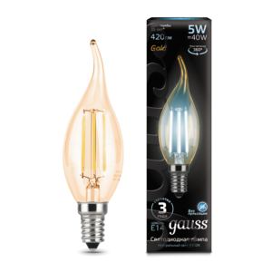 Лампа Gauss LED Filament Candle tailed E14 5W 4100K Golden 1/10/50