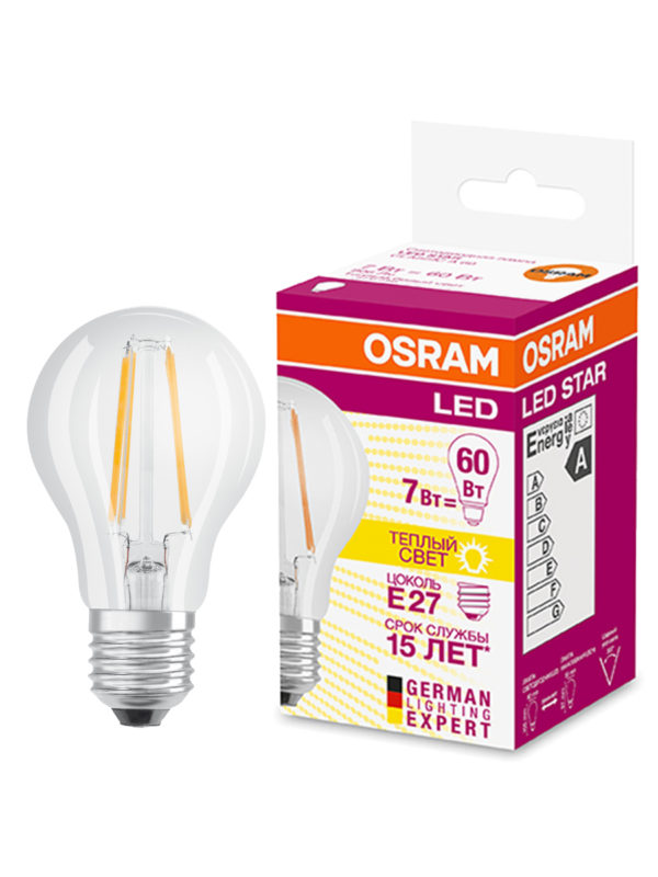 Лампа LED "груша" Е27 806Лм (7Вт) 2700К 230В филаментная LEDVANCE OSRAM