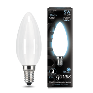 Лампа LED "свеча" E14 5Вт (470Лм) 4100К 230В опал. филаментная Gauss