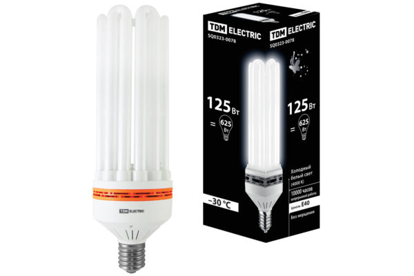 Лампа люминесцентная энергосберегающая Е40 125Вт "6U" 10000ч. холод.-белый 170-240В TDM