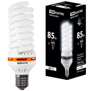 Лампа люминесцентная энергосберегающая Е40 85Вт "миниспираль" 10000ч. холод.-белый 180-250В 105х370 мм TDM