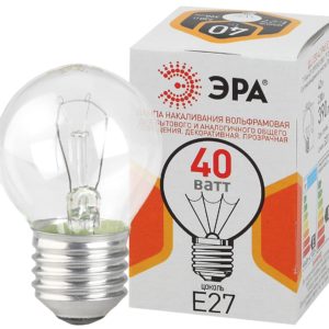 ДШ 40-230-E27-CL Лампы НАКАЛИВАНИЯ ЭРА ДШ (P45) шар 40Вт 230В Е27 цв. упаковка