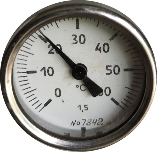 Термометр биметаллический ТБ-1 (0+60) 125мм, G1/2,1.5, осевой, показывающий